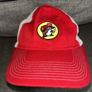 Buc-ees Red Mesh Back Trucker Hat With Embroidered Logo